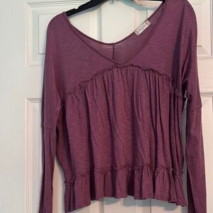 Altar'd State mauve Ruffled Long Sleeve Blouse